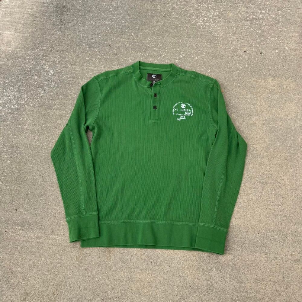 Timberland y2k thermal henley waffle knit y2k mens size L Large green